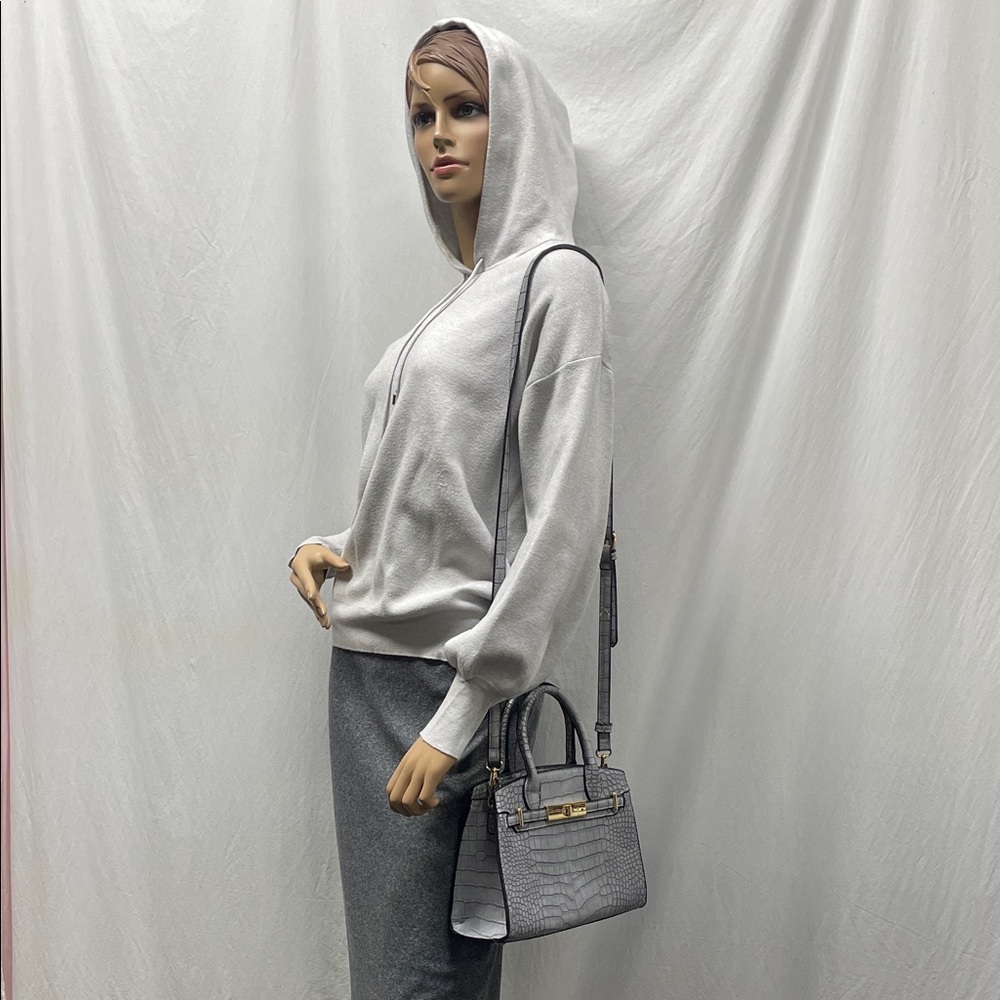 Women's Elegant Gray Crocodile-Embossed Crossbody Handbag
